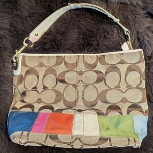 Vintage Coach Patchwork Signature Canvas Shoulder Bag with Multicolor Accent